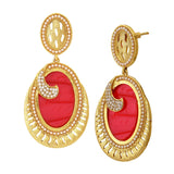 18K Gold Plated Red Stone Pearl Dangling Earring For Women