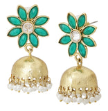 Green Floral 22K Gold Plated Jhumki Earring For Women