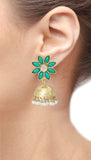 Green Floral 22K Gold Plated Jhumki Earring For Women
