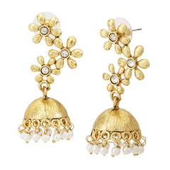 Floral Gold Plated Matte Finish Jhumki Earring For Women