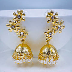 Floral Gold Plated Matte Finish Jhumki Earring For Women