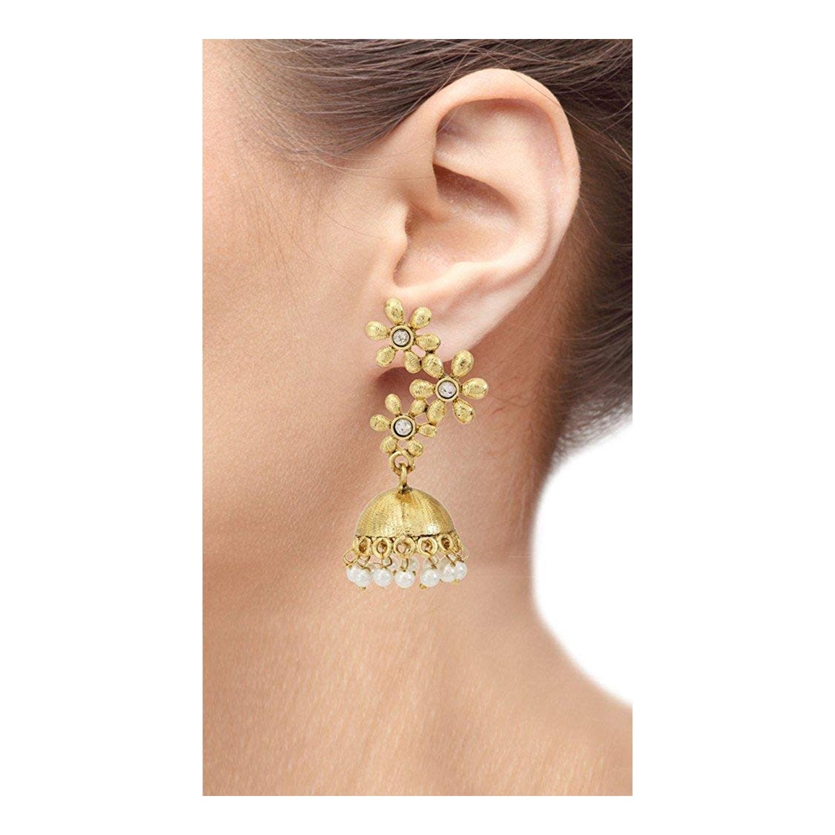 Floral Gold Plated Matte Finish Jhumki Earring For Women