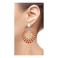Gold Maroon Green Meenakari Large Chaand Bali Earring For Women