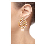 18K Antique Gold Plated Kundan Pearl Drop Large Earring For Women