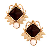 Faceted Black Stone 18K Gold Plated Victorian Stud Earring For Women