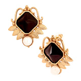 Faceted Black Stone 18K Gold Plated Victorian Stud Earring For Women