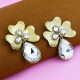 Antique 18K Gold Plated Crystal Large Flower Earring For Women