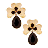 Antique 18K Gold Plated Black Crystal Large Flower Earring For Women