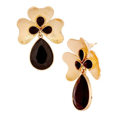 Antique 18K Gold Plated Black Crystal Large Flower Earring For Women