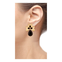 Antique 18K Gold Plated Black Crystal Large Flower Earring For Women
