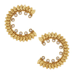 Leaf Chaand 18K Gold Kundan Polki Designer Stud Earring For Women