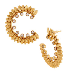 Leaf Chaand 18K Gold Kundan Polki Designer Stud Earring For Women