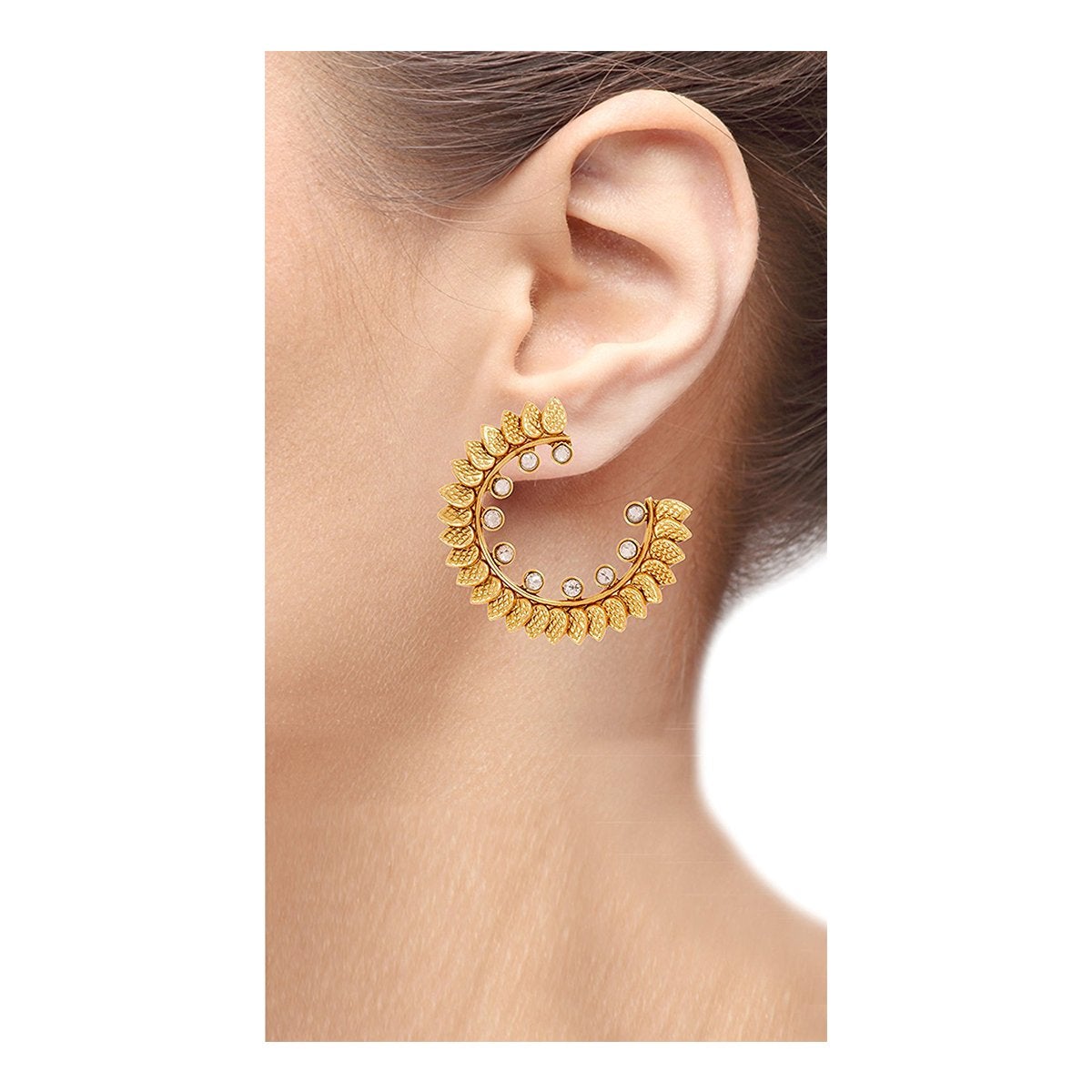 Leaf Chaand 18K Gold Kundan Polki Designer Stud Earring For Women