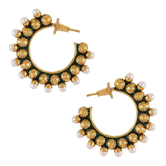 Meena Chaand Gold Dark Green Meenakari Pearl Stud Earring For Women
