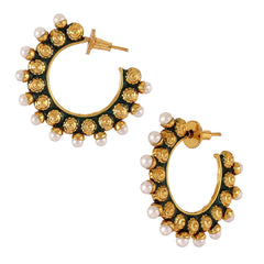 Meena Chaand Gold Dark Green Meenakari Pearl Stud Earring For Women
