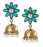 Cute Flower Gold Plated Turquoise Blue Pearl Jhumki Earring For Women