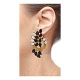Floral Marquise 18K Gold Plated Black Kundan Stud Earring For Women