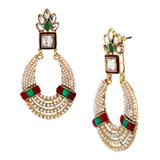Oval Chaand Bali Gold Red Green Pearl Cz Dangling Earring For Women