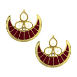 Crescent Chaand 18K Gold Maroon Meenakri Pearl Stud Earring For Women