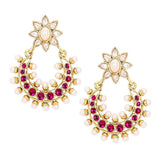 Chaand Crescent18K Gold Magenta Pink Kundan Pearl Dangling Earring