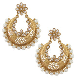 Festive Kundan Pearl Antque Gold Plated Chaand Bali Earring For Women