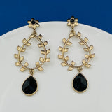 Flora Antique Gold Plated Black Drop Hanging Earring For Women