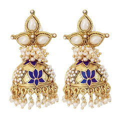 Blue Meenakari Lotus Pearl Jhumki Earring For Women