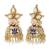 Blue Meenakari Lotus Pearl Jhumki Earring For Women