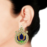 Statement Large Lotus Flower Blue Yellow Stud Earring For Women