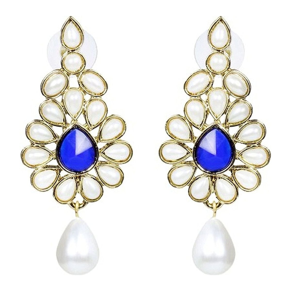 Dangling Flower Gold Plated Pearl Blue Earring For Women