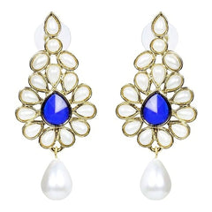 Dangling Flower Gold Plated Pearl Blue Earring For Women