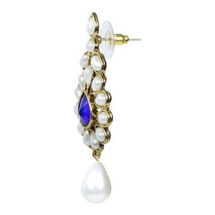 Dangling Flower Gold Plated Pearl Blue Earring For Women