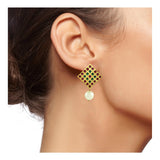 Square Pink Green Pearl Antique Gold Plated Earring For Women