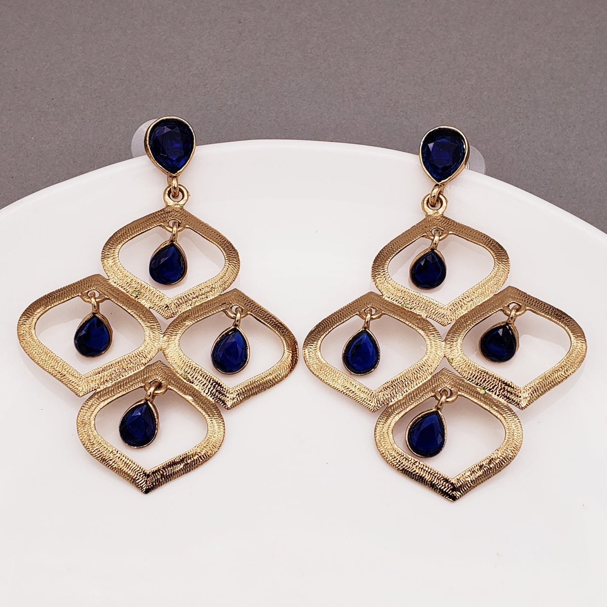 Dew Drop Antique Gold Plated Blue Dangling Earring For Women