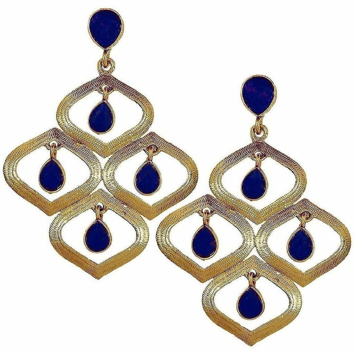 Dew Drop Antique Gold Plated Blue Dangling Earring For Women
