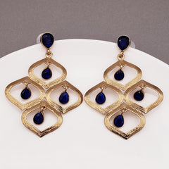 Dew Drop Antique Gold Plated Blue Dangling Earring For Women