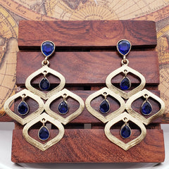 Dew Drop Antique Gold Plated Blue Dangling Earring For Women