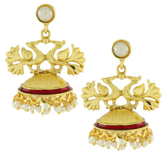 Peacock Crown Gold Plated Maroon Meenakari Jhumki Earring For Women