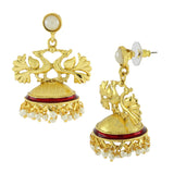 Peacock Crown Gold Plated Maroon Meenakari Jhumki Earring For Women