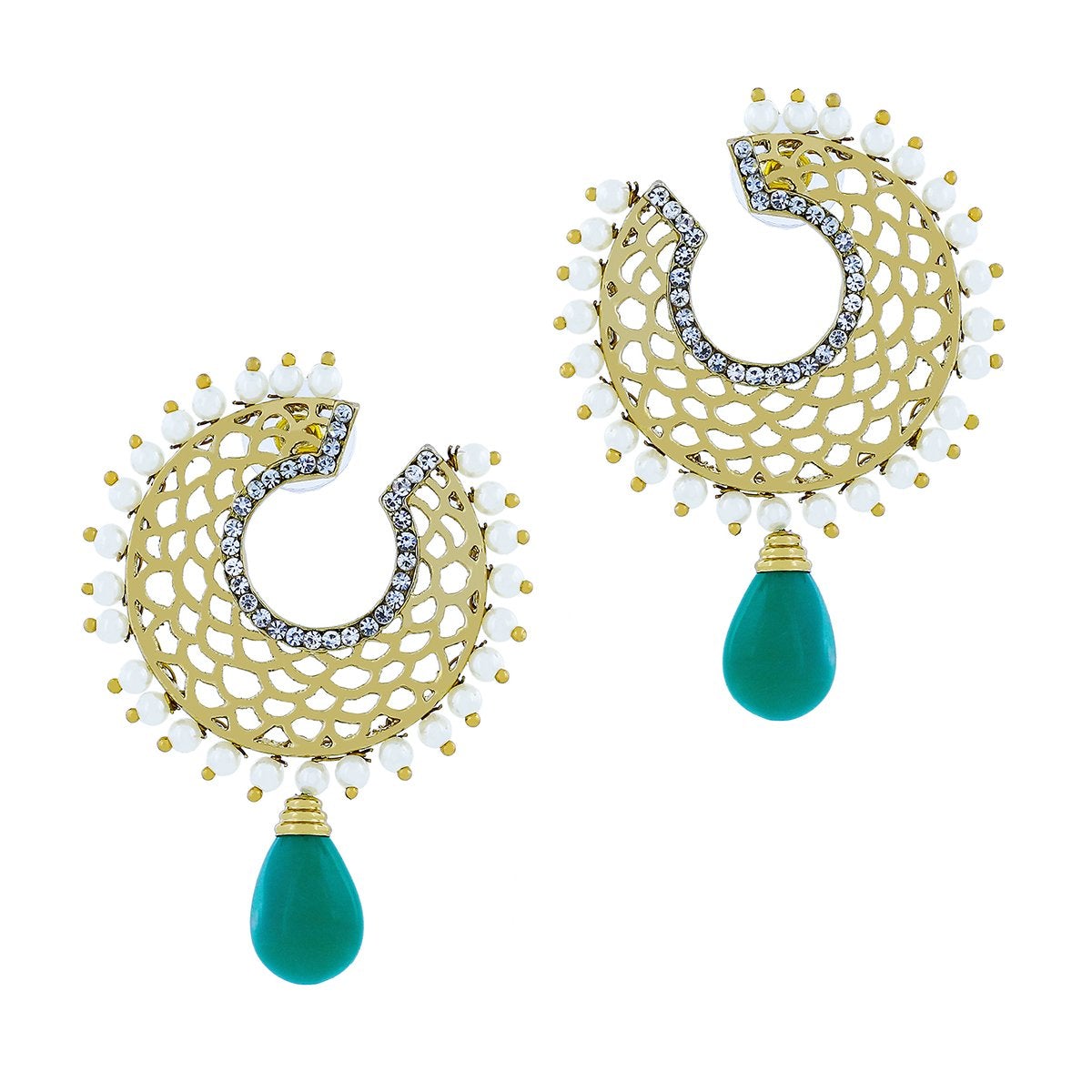 Filigree Chaand Gold Plated Green Drop Earring For Women