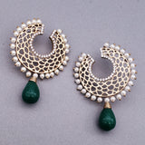 Filigree Chaand Gold Plated Green Drop Earring For Women