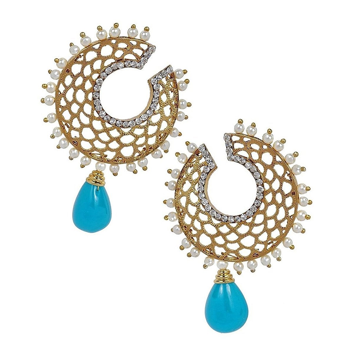 Filigree Chaand Gold Plated Blue Drop Earring For Women