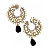 Filigree Chaand Gold Plated Black Drop Earring For Women