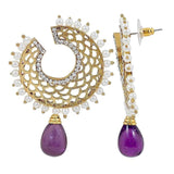 Filigree Chaand Gold Plated Purple Drop Earring For Women