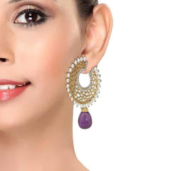 Filigree Chaand Gold Plated Purple Drop Earring For Women
