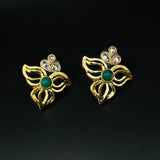 Cute Gold Plated Kundan Emerald Green Filigree Stud Earring For Women.