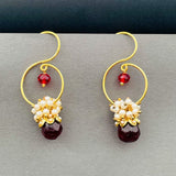 Dew Drop Antique Gold Ruby Red Garnet Wine Stud Earring For Women