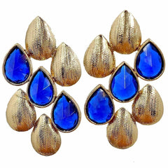 Dew Drop Antique Gold Plated Sapphire Blue Stud Earring For Women