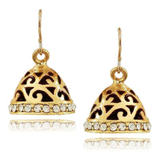 Design 18K Gold Black American Diamond Filigree Jhumki Earring