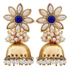 Flower 18K Gold Plated Blue Pearl Jhumki Earring For Women